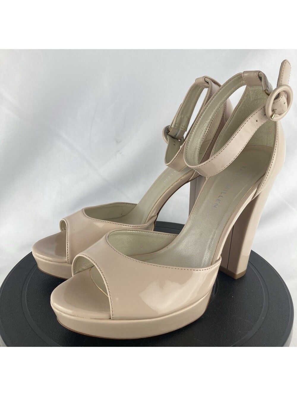 Women’s Size 8.5 Karen Millen Nude Beige Patent Leather Platform Heel Sandals